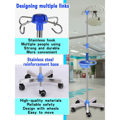Happy IV Pole - SS Base IV Pole เสาน้ำเกลือแสตนเลส เสาแขวนน้ำเกลือปรับได้เกรดโรงพยาบาล IV Pole [Hospital Grade]