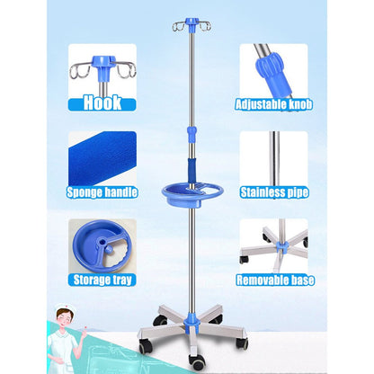 Happy IV Pole - SS Base IV Pole เสาน้ำเกลือแสตนเลส เสาแขวนน้ำเกลือปรับได้เกรดโรงพยาบาล IV Pole [Hospital Grade]