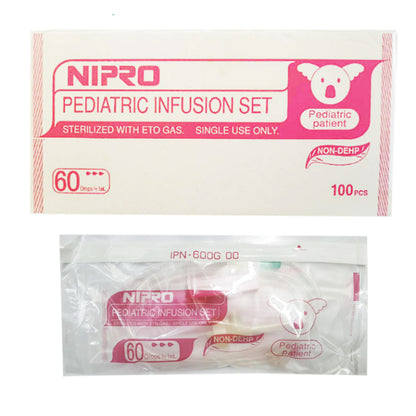 Nipro Pediatric infusion set [Non-DEHP] ชุดสายให้น้ำเกลือเด็ก สีชมพู 60 drops/ml, Sterile [1 Unit]