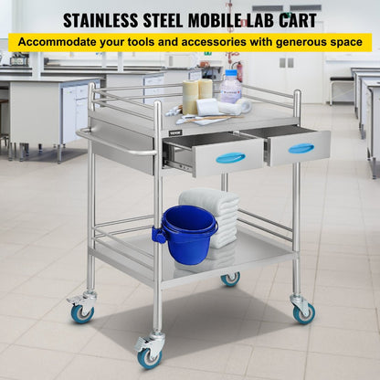 Happy Trolley - Stainless Steel Clinic Hospital Trolley (2 Drawers)